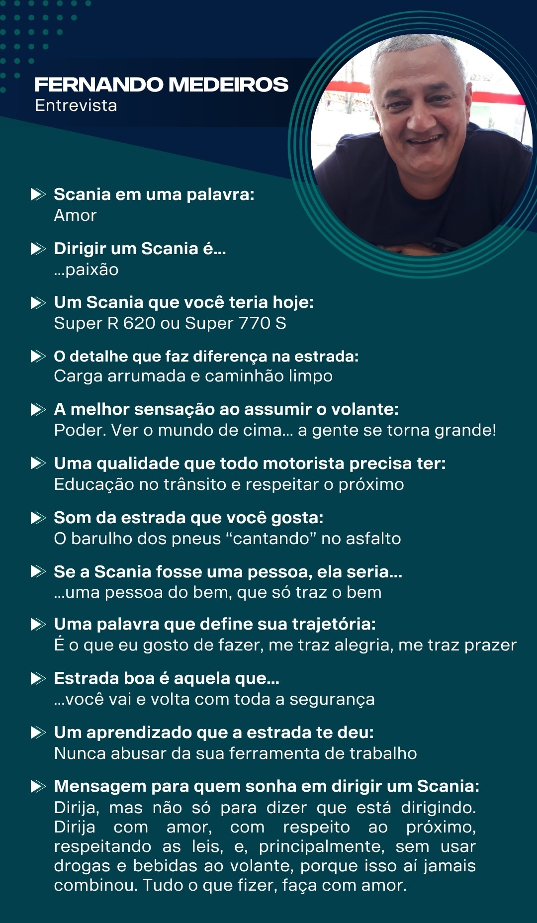 Fernando na entrevista para a Scania